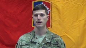 U.S. Army Sgt. Steven Wise gives a holiday shout out from Ansbach, Germany