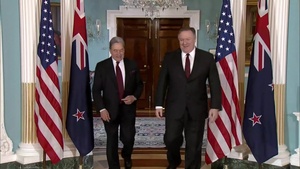 Secretary Pompeo Camera Spray with New Zealand Deputy Prime Minister and Minister of Foreign Affairs