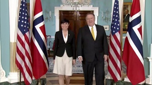 Secretary Pompeo Camera Spray with Norwegian Foreign Minister