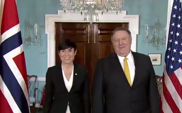 Secretary Pompeo Camera Spray with Norwegian Foreign Minister
