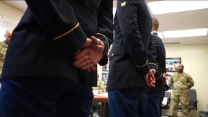 Soldiers from the 10th Support Group attend a promotion board