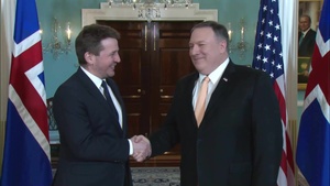 Secretary Pompeo Camera Spray with Icelandic Foreign Minister