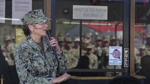 Rear Adm. Shoshana Chatfield, commander, Joint Region Marianas and Task Force West commander visits Seabees on Tinian