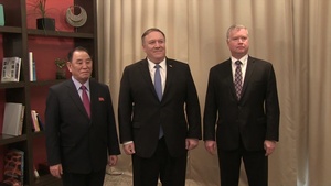 Camera Spray of Secretary Pompeo meeting with DPRK Vice-Chairman Kim Yong Chol, in Washington, DC