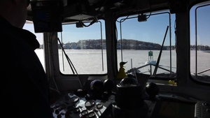 Coast Guard Cutter Pendant breaks ice around fuel terminals on Weymouth Fore River