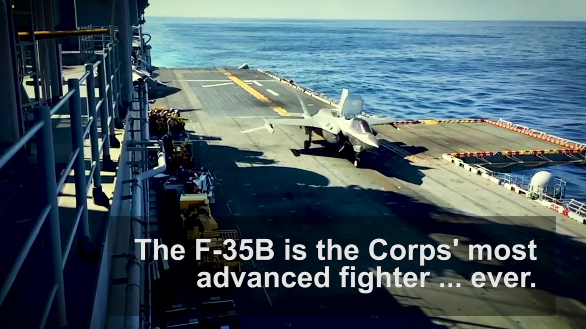 A slow-motion video featuring an F-35B Lightning II fighter launching from the flight deck aboard the amphibious assault ship USS Wasp (LHD 1), Philippine Sea, Jan. 28, 2019. Naval aviators with the F-35B detachment with Marine Medium Tiltrotor Squadron 262 (Reinforced) conduct take-off and landings during fixed-wing flight operations in the Marine Corps’ newest, most advanced multi-role fighter, the F-35B. The 31st MEU, the Marine Corps’ only continuously forward-deployed MEU partnering with the Wasp Amphibious Ready Group, provides a flexible and lethal force ready to perform a wide range of military operations as the premier crisis response force in the Indo-Pacific region.