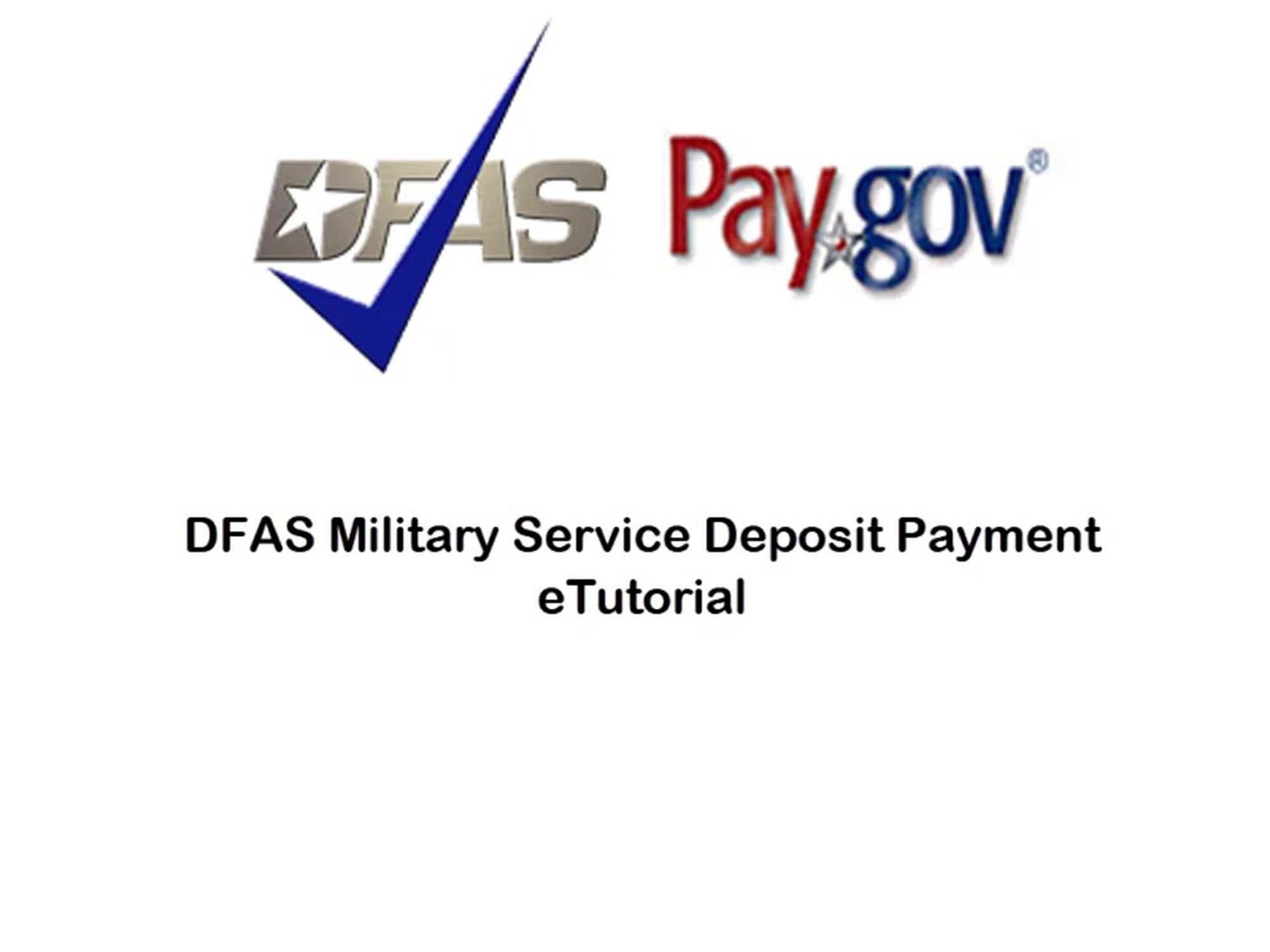 The Military Service Deposit Payment Form is intended for use by federal civilian employees to make payments on their Military Service Deposit amount due. This form cannot be utilized until after receipt of notification from the employee&#39;s servicing payroll office indicating the amount due. Specific information from the notification letter (database and employee ID) is required to complete the form. <br /><br />This eTutorial demonstrates how to make a DFAS Military Service Deposit payment on Pay.gov.
