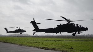 1CAB 1ID AH-64 Apache Helicopters leave Belgium for Atlantic Resolve