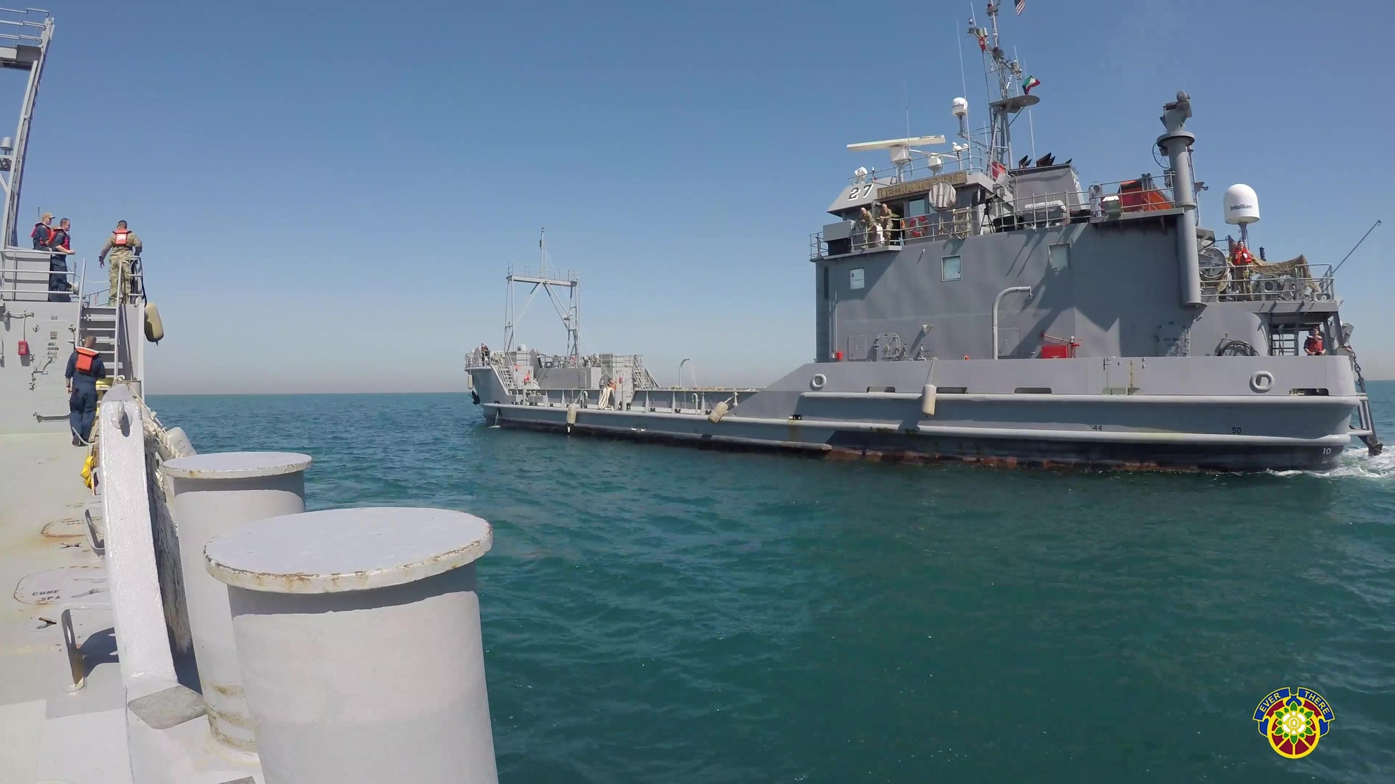 U.S. Army watercraft Landing Craft Utility 2027 and Landing Craft Utility 2029 link up to swap out crews in the Northern Arabian Gulf on 21 Feb., 2019. (U.S. Army National Guard video by Staff Sgt. Veronica McNabb)