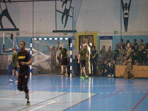 Devil Brigade Soldiers from the 101st BSB, taking on Polish soldiers in a friendly game of Futsal!