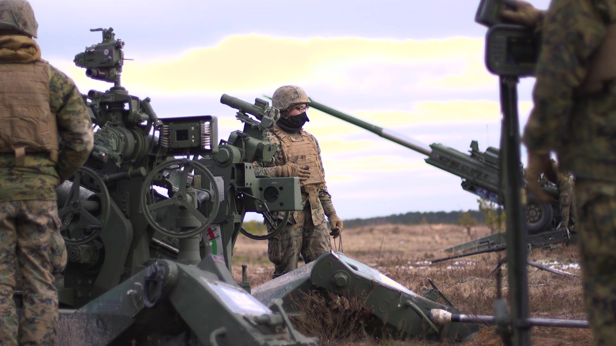 U.S. Marines with Hotel Battery, 3rd Battalion, 14th Marine Regiment, 4th Marine Division, fire M777 howitzers during Dynamic Front 19 at Adazi Training Area, Latvia, March 5, 2019. Exercise Dynamic Front 19 includes approximately 3,200 service members from 27 nations who are observing or participating from Grafenwoehr Training Area, Germany; Riga, Latvia; and Torun, Poland; during March 2-9, 2019. Exercise Dynamic Front 19 includes approximately 3,200 service members from 27 nations who are observing or participating from Grafenwoehr Training Area, Germany; Riga, Latvia; and Torun, Poland; during March 2-9, 2019.