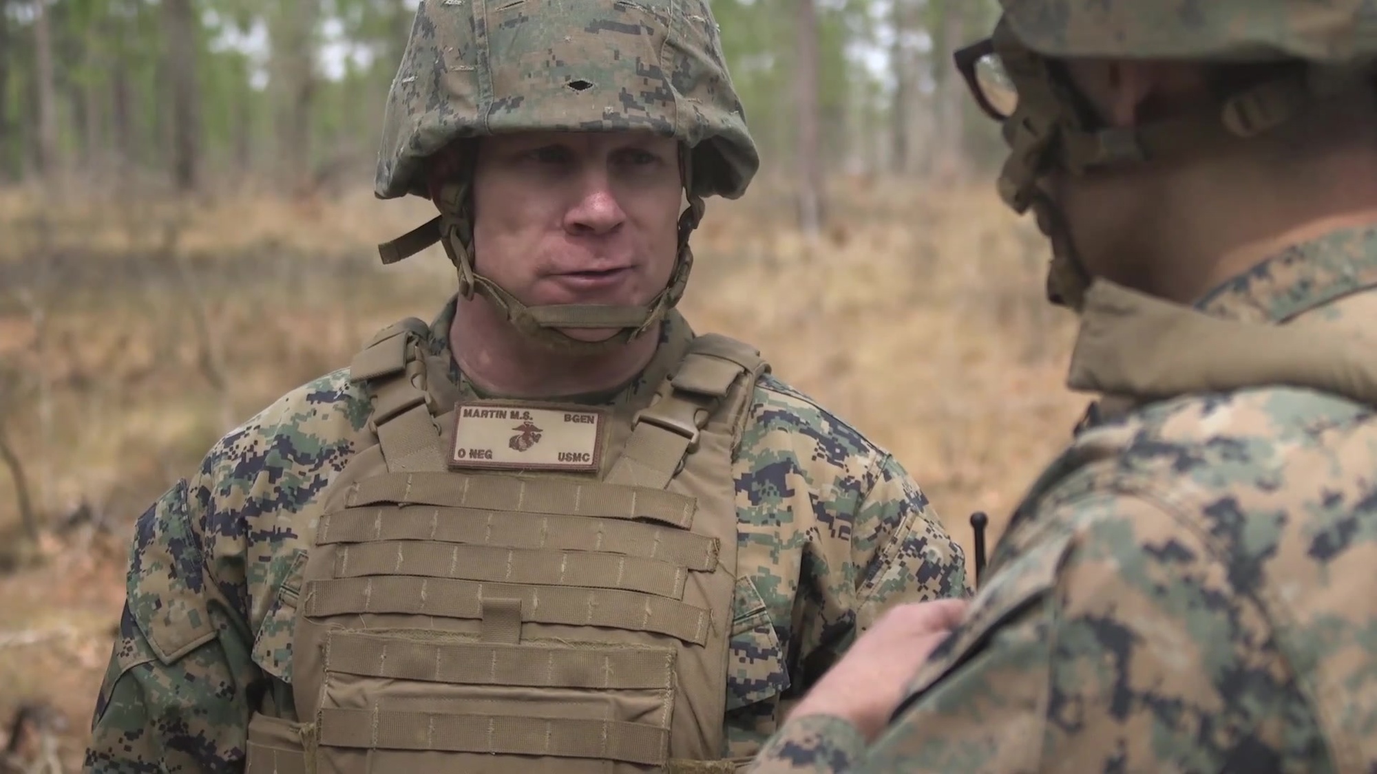 U.S. Marine Brig. Gen. Michael Martin, division commanding general, 4th Marine Division (4 MarDiv), visits 3rd Battalion, 14th Marine Regiment, 4 MarDiv, while they support 1st Battalion, 10th Marine Regiment, 2nd Marine Division for exercise Rolling Thunder 1-19, Ft. Bragg, N.C., Mar. 16, 2019. This visit was held in order for 4 MarDiv commanders to observe 3/14’s annual training and oversee the battalion’s training in readiness to deploy, if called upon, in support of possible Marine Corps combat operations. (U.S. Marine Corps video by Cpl. Timothy J. Lutz)