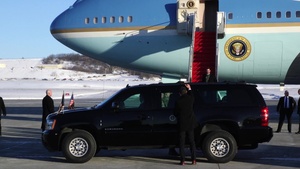 President Donald Trump arrives and departs at JBER