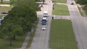 Airmen line Harmon Drive to greet family on arrival to Randolph