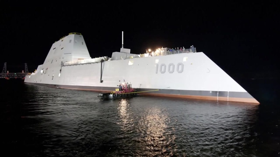Navy Launches First Zumwalt Class Destroyer