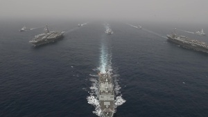 John C. Stennis and the Abraham Lincoln Carrier Strike Groups operating in the Mediterranean Sea