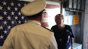 World War II Navy veteran Joan Mueller visits U.S.S. Hue City (CG 66)