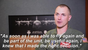 A 815th Airlift Squadron loadmaster returns