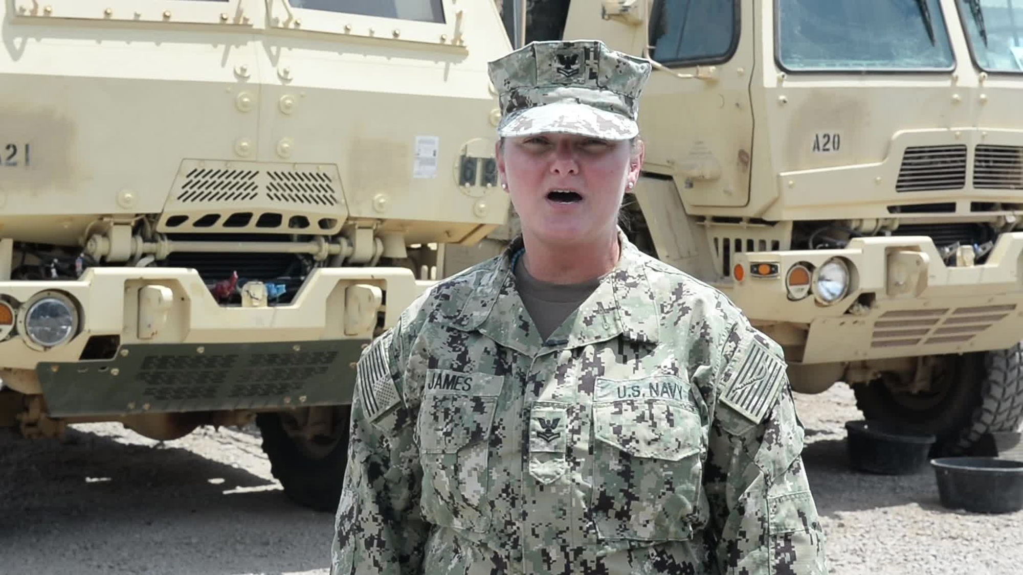 CAMP LEMONNIER, Djibouti - Navy PO2 Tina James forward-deployed to Camp Lemonnier, Djibouti and Combined Task Force-Horn of Africa, gives a shoutout to her mother for Mother&#39;s Day, May 2, 2019.
