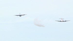 B-Roll of USAF C-130s training for aerial firefighting missions using the Modular Airborne Fire Fighting System