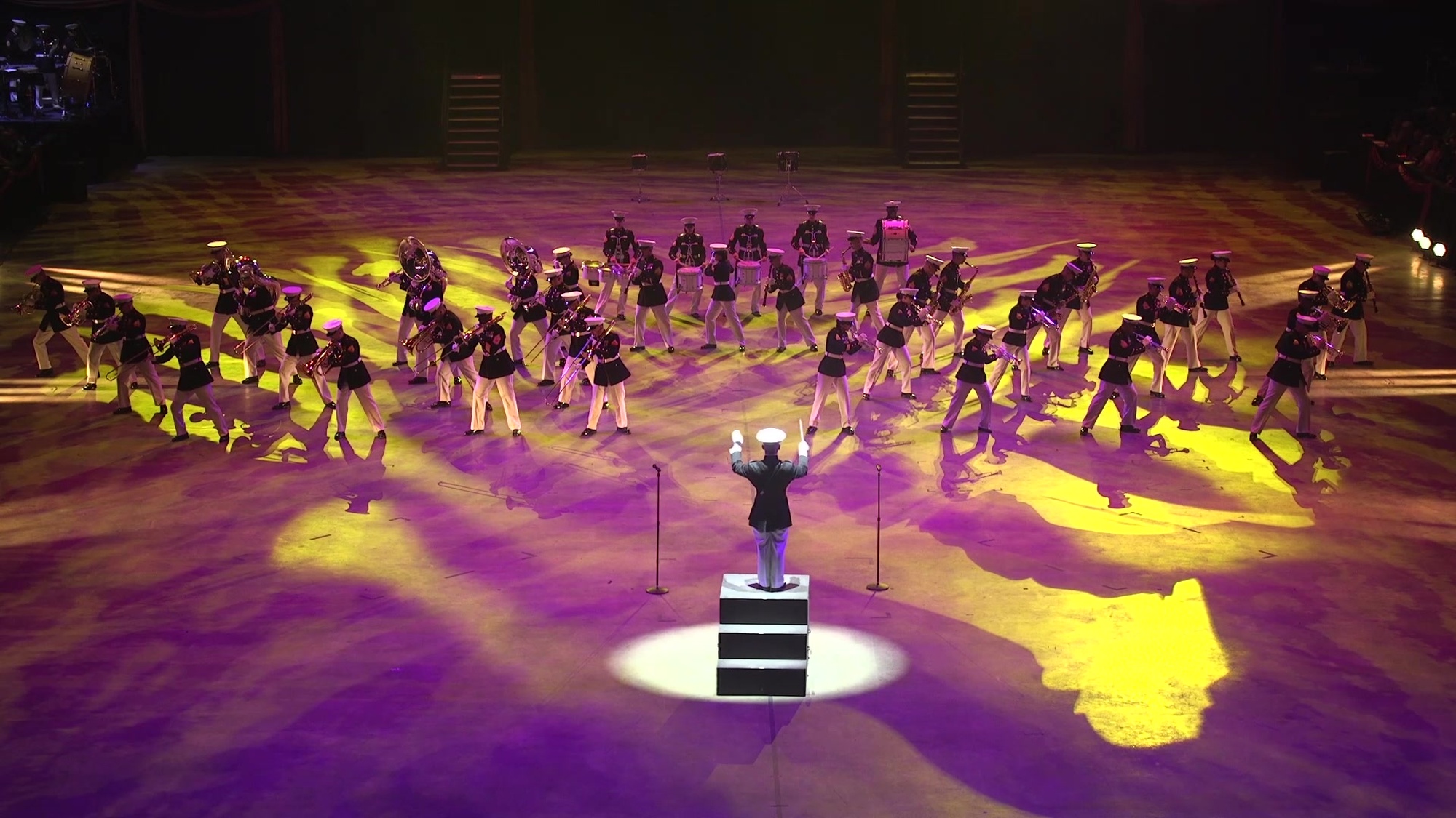 U.S. Marines with the Marine Corps Base Quantico Band perform during the Virginia International Tattoo at Scope Arena, Norfolk, Virginia, April 27, 2019. The Tattoo showcases over 1,000 performers from eight different nations, celebrating military and musical heritage from all over the world. (U.S. Marine Corps video by Cpl. Ann K. Correa)