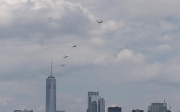 MV-22 Osprey's fly over New York b-roll
