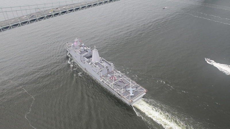 USS New York Exits New York after Fleet Week