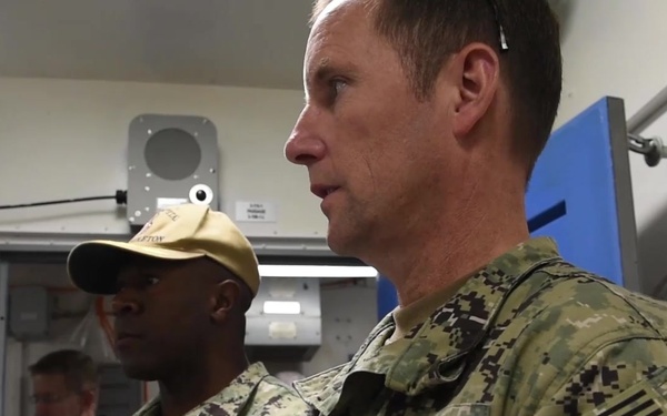 Sailors aboard the USS Mount Whitney participate in a Mass Casualty Drill
