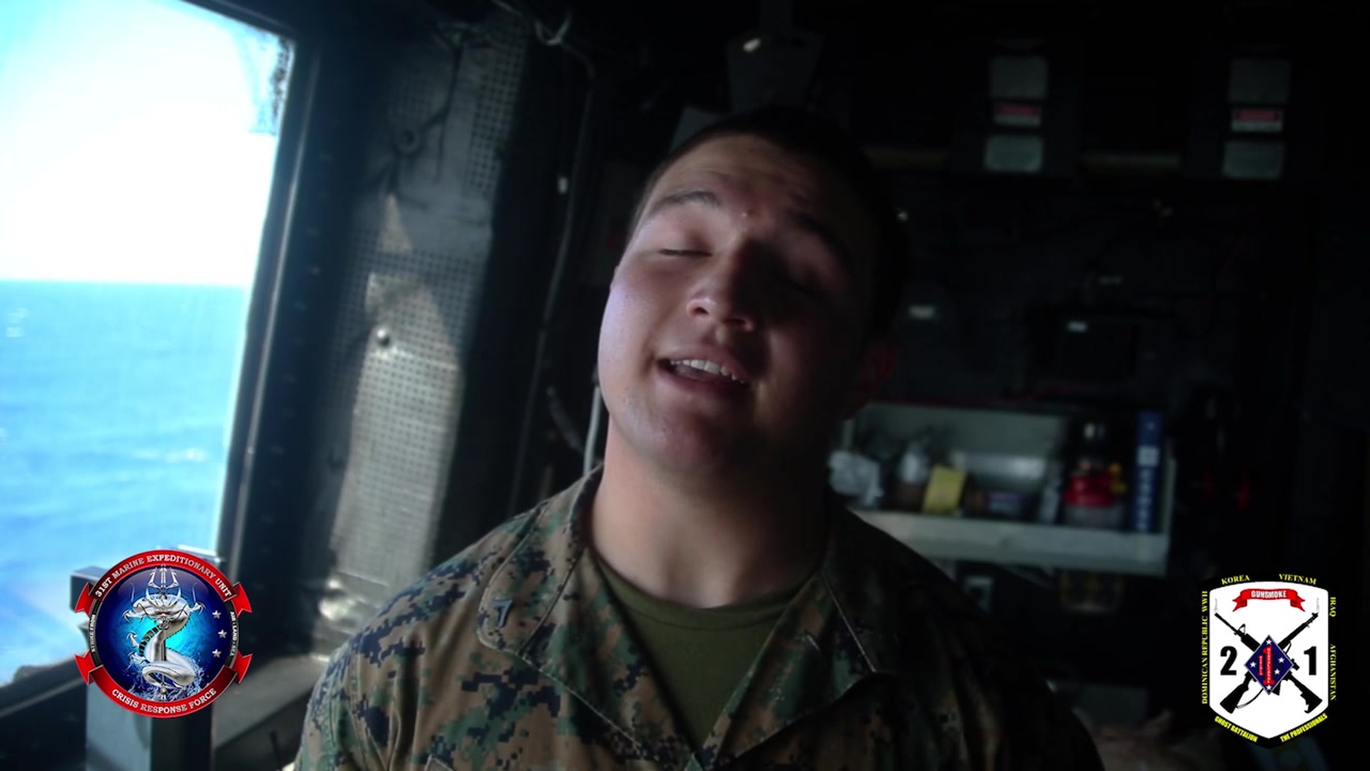 LCpl. Yanni Wallenda, a cyber network operator with 2nd Battalion 1st Marines, is interviewed aboard the amphibious transport dock USS Green Bay (LPD 20), June 15, 2019. The 31st Marine Expeditionary Unit, the Marine Corps’ only continuously forward-deployed MEU, provides a flexible and lethal force ready to perform a wide range of military operations as the premier crisis response force in the Indo-Pacific region. (U.S. Marine Corps photo by Lance Cpl. Kyle P. Bunyi)