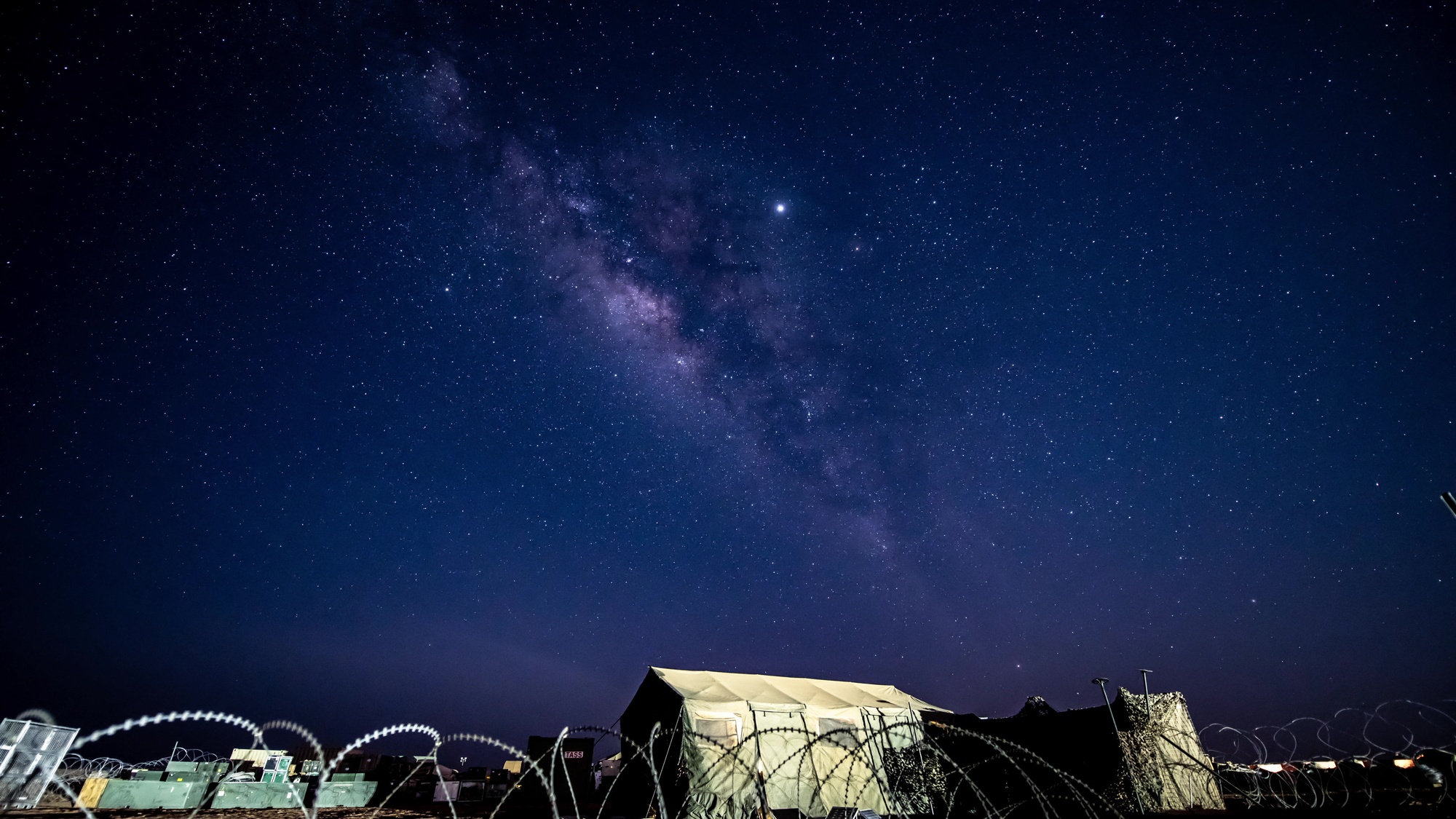A time-lapse of the Milky Way moving behind Nigerien Air Base 201 in Agadez, Niger.
