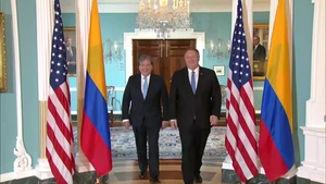 Secretary Pompeo Camera Spray with Colombian Foreign Minister