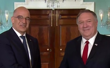 Secretary Pompeo Camera Spray with Greek Minister of Foreign Affairs