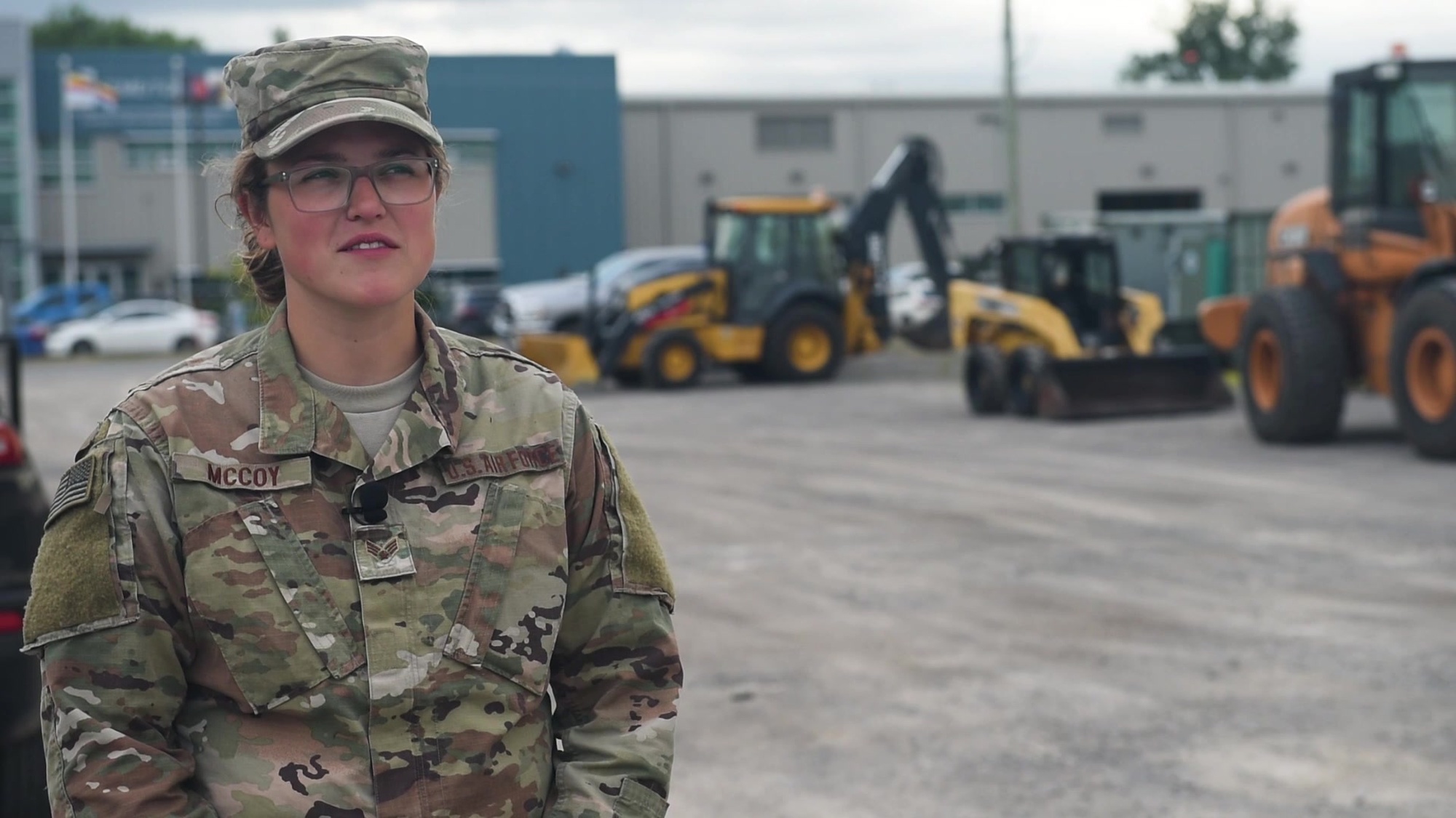 Pennsylvania Air National Guardsman Senior Airman Lillie Mccoy assigned to the 171st Air Refueling Wing answers questions about her perspective to being a Pavements and Construction Equipment Journeyman. (U.S. Air National Guard video by Staff Sgt. Bryan Hoover)