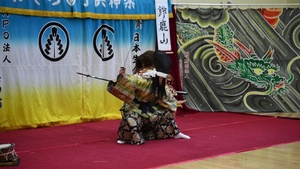 Aozora Kids dance troupe performs Kagura dance for MCAS Iwakuni children (B-Roll)