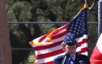 Gen. Maryanne Miller addresses Gold Star families during Dyess Memorial Park dedication