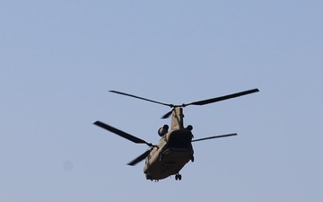 CH-47 Chinook Helicopter Lifts off from Sparta-Fort McCoy Airport