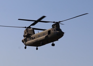 CH-47 Chinook Helicopter Lands at Sparta-Fort McCoy Airport