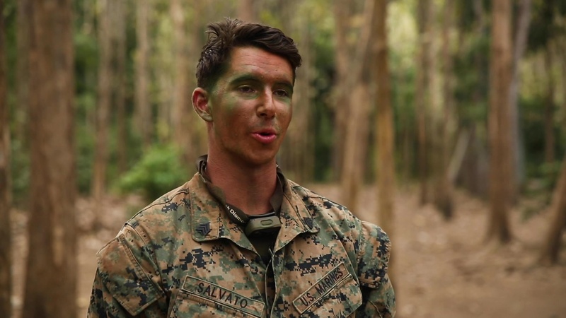 A U.S. Marine participates in an interview during CARAT Indonesia