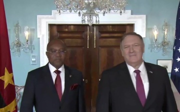 Secretary of State Michael R. Pompeo camera spray with Angolan Minister of External Affairs Manuel Domingos Augusto, at the Department of State