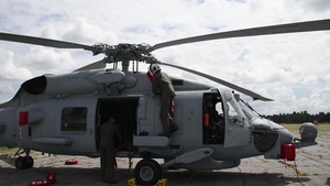 Maxwell AFB receives Navy MH-60R helicopters from Naval Air Station Jacksonville and Naval Station Mayport in advance of Hurricane Dorian.