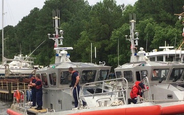 Crewmembers from Coast Guard Stations Charleston and Georgetown secure 45-foot response boats