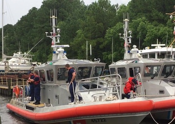 Crewmembers from Coast Guard Stations Charleston and Georgetown secure 45-foot response boats