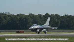 Barksdale Receives Shaw AFB F-16s during Hurricane Dorian evacuation (with slate)