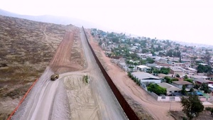 Aerial Video of Wall Construction Near Otay Mesa, CA