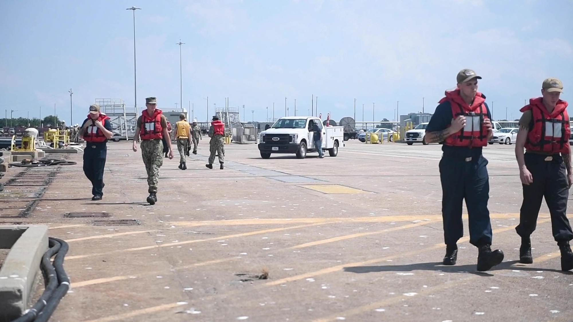 190908-N-UT641-1001 (Sept. 8, 2019) The Nimitz-class aircraft carrier USS John C. Stennis (CVN 74) returns to Naval Station Norfolk in the wake of departing homeport to avoid the impact of Hurricane Dorian. Hampton Roads area ships are returning to their homeport now that the threat from Hurricane Dorian has passed. (U.S. Navy video by Mass Communication Specialist Seaman Apprentice Janiel F. Adames)