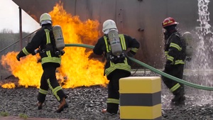 435th CTS Firefighters Train with NATO Allies and Partners (B-Roll - Slow Motion)