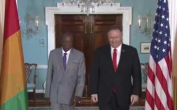 Secretary of State Michael R. Pompeo camera spray with Guinean President Alpha Conde, at the Department of State