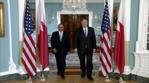 Secretary of State Pompeo camera spray with Bahraini Crown Prince Hamad Al-Khalifa