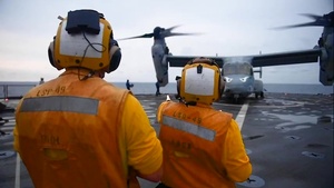 Flight operations aboard USS Harpers Ferry in the South China Sea