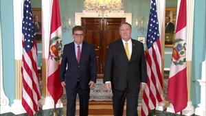 Secretary of State Pompeo Camera Spray with Peruvian Foreign Minister Gustavo Meza-Cuadra